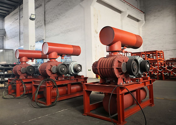 0.8 Bar 132kw 10" 850-1500 Rpm 71.52-116.5m3/Min Tri Lobe Roots Blower เครื่องพัดลม